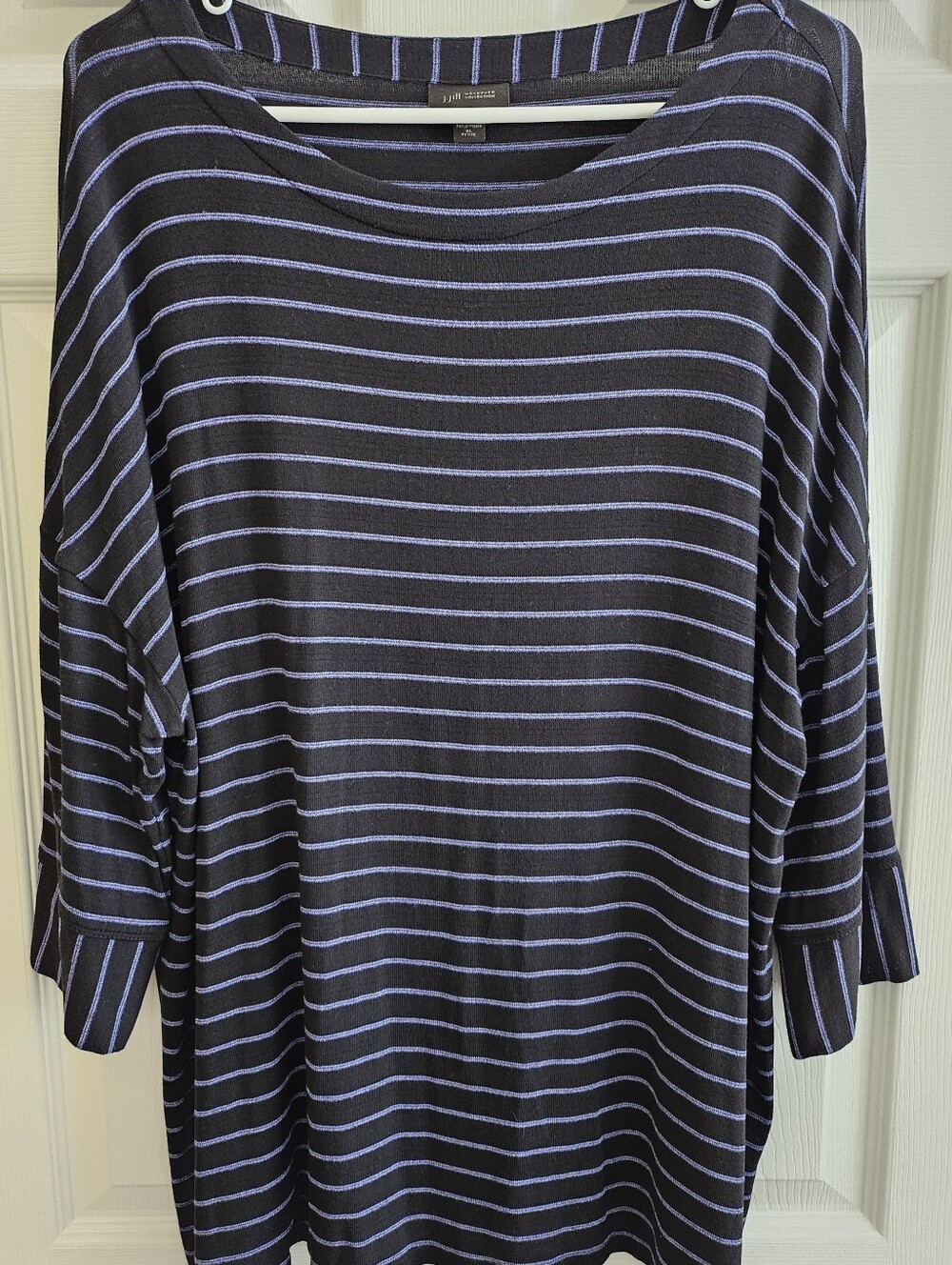 J Jill Wearever XLP Tunic Top Bla K Blue Stripe Dolman Sleeve